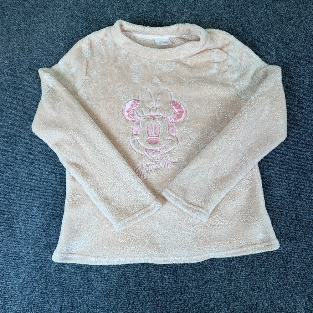 Disney Minnie Mouse Pajama Top Girls S‎ Teddy Pink Fleece Embroidered Sleepwear